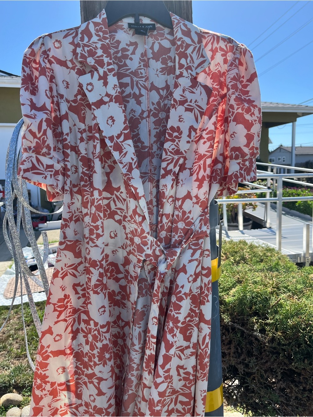 Stella & Dot Coral Floral Wrap Midi Dress